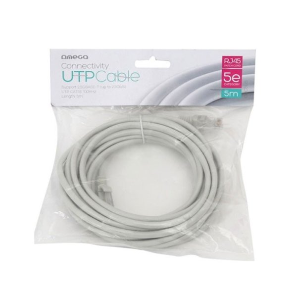 CAVO DI RETE CAT5E LUNGHEZZA 5 Mt. CONNETTORE RJ-45 COLORE GRIGIO OPC5U5 OMEGA CAVO DI RETE CAT5E LUNGHEZZA 5 Mt. CONNETTORE RJ-45 COLORE GRIGIO OPC5U5 OMEGA