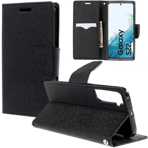 CUSTODIA per SAMSUNG GALAXY S22 5G (SM-S901B) - FLIP ORIZZONTALE CON STAND, INTERNO IN TPU SILICONE E PORTA CARTE COLORE NERO CUSTODIA per SAMSUNG GALAXY S22 5G (SM-S901B) - FLIP ORIZZONTALE CON STAND, INTERNO IN TPU SILICONE E PORTA CARTE COLORE NERO