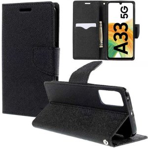 CUSTODIA per SAMSUNG GALAXY A33 5G (SM-A336) - FLIP ORIZZONTALE CON STAND, INTERNO IN TPU SILICONE E PORTA CARTE COLORE NERO