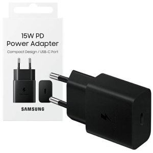 CARICATORE DA RETE 15W ORIGINALE SAMSUNG CON 1 PORTA TYPE-C E RICARICA RAPIDA COLORE NERO EP-T1510NBEGEU BLISTER