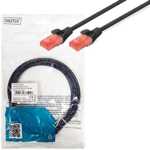 CAVO DI RETE PATCH CAT6 - LUNGHEZZA 2 MT - U/UTP IN RAME CONNETTORI RJ-45 COLORE NERO DK-1612-020/BL DIGITUS CAVO DI RETE PATCH CAT6 - LUNGHEZZA 2 MT - U/UTP IN RAME CONNETTORI RJ-45 COLORE NERO DK-1612-020/BL DIGITUS