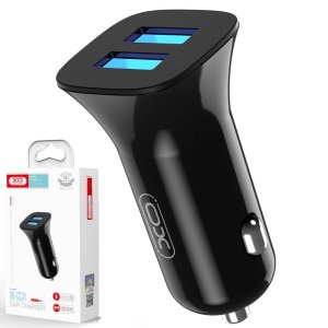 CARICATORE AUTO 2400mAh 12W CON 2 PORTE USB COLORE NERO XO CC31 BLISTER