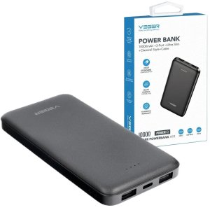 POWER BANK 10.000 mAh CON DOPPIA PORTA USB E INDICATORE LED PER LA CARICA (INPUT MICRO USB E TYPE-C) COLORE NERO A10 VEGER