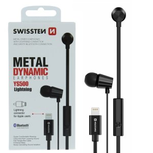 AURICOLARE STEREO SWISSTEN con CONNETTORE LIGHTNING (PER CARICA) E BLUETOOTH (PER CONNESSIONE AL DISPOSITIVO) NERO 51108001