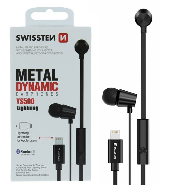 AURICOLARE STEREO SWISSTEN con CONNETTORE LIGHTNING (PER CARICA) E BLUETOOTH (PER CONNESSIONE AL DISPOSITIVO) NERO 51108001 AURICOLARE STEREO SWISSTEN con CONNETTORE LIGHTNING (PER CARICA) E BLUETOOTH (PER CONNESSIONE AL DISPOSITIVO) NERO 51108001