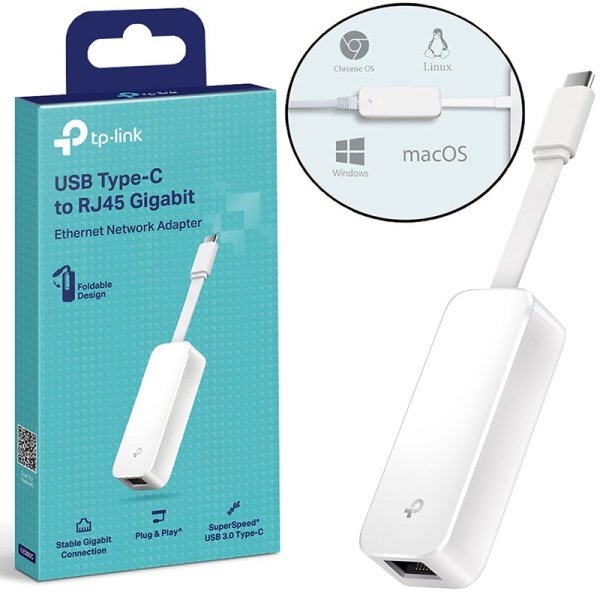 ADATTATORE DI RETE DA USB TYPE-C 3.0 A GIGABIT ETHERNET - PLUG & PLAY CON DESIGN VERSATILE COLORE BIANCO UE300C TP-LINK