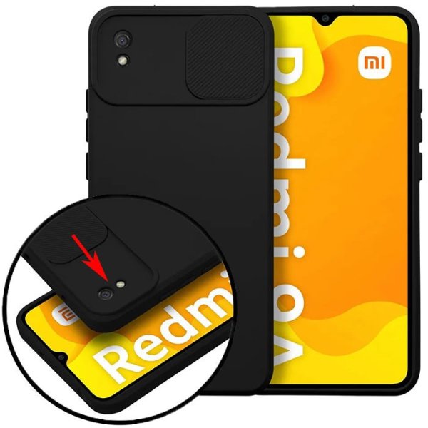 CUSTODIA per XIAOMI REDMI 9A, REDMI 9AT - IN SILICONE CON SLOT PER FOTOCAMERA SCORREVOLE E INTERNO IN MICROFIBRA NERO CUSTODIA per XIAOMI REDMI 9A, REDMI 9AT - IN SILICONE CON SLOT PER FOTOCAMERA SCORREVOLE E INTERNO IN MICROFIBRA NERO