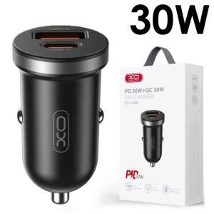 CARICATORE AUTO MINI 30W CON 1 PORTA TYPE-C (PD 30W) + 1 PORTA USB (QC 30W) COLORE BIANCO XO-CC56