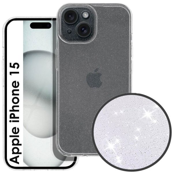 CUSTODIA per APPLE IPHONE 15 (6.1") IN GEL TPU SILICONE 2mm TRASPARENTE CON GLITTER CUSTODIA per APPLE IPHONE 15 (6.1") IN GEL TPU SILICONE 2mm TRASPARENTE CON GLITTER