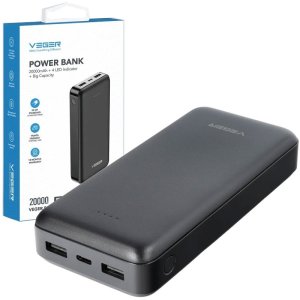 POWER BANK 20.000 mAh CON DOPPIA PORTA USB E INDICATORE LED PER LA CARICA (INPUT MICRO USB E TYPE-C) COLORE NERO A20 VEGER