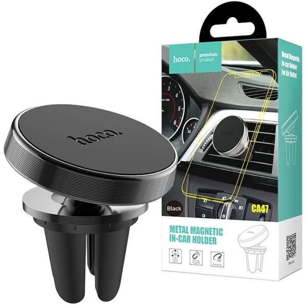 SUPPORTO AUTO UNIVERSALE MAGNETICO CON FISSAGGIO PER BOCCHETTE D'ARIA E ROTAZIONE 360° IN ALLUMINIO NERO CA47 METAL HOCO