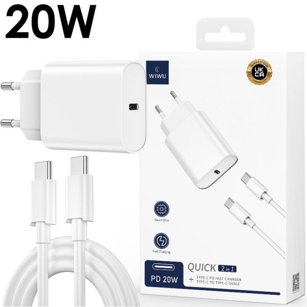 CARICATORE DA RETE 20W CON 1 PORTA TYPE-C (QUICK CHARGER) + CAVO TYPE-C/TYPE-C - LUNGHEZZA 1 MT BIANCO WI-U001 WiWU CARICATORE DA RETE 20W CON 1 PORTA TYPE-C (QUICK CHARGER) + CAVO TYPE-C/TYPE-C - LUNGHEZZA 1 MT BIANCO WI-U001 WiWU