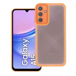 CUSTODIA per SAMSUNG GALAXY A15 - RIGIDA CON CORNICE IN TPU, PROTEZIONE FOTOCAMERE E DETTAGLI CROMATI COLORE ARANCIONE