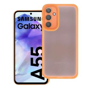 CUSTODIA per SAMSUNG GALAXY A55 - RIGIDA CON CORNICE IN TPU, PROTEZIONE FOTOCAMERE E DETTAGLI CROMATI COLORE ARANCIONE
