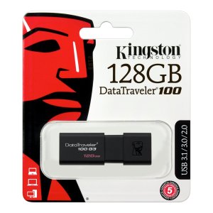 PEN DRIVE 128GB USB 3.0 DATA TRAVELER 100 GENERATION 3 DT100G3/128GB CON CAPPUCCIO A SCORRIMENTO COLORE NERO KINGSTON BLISTER