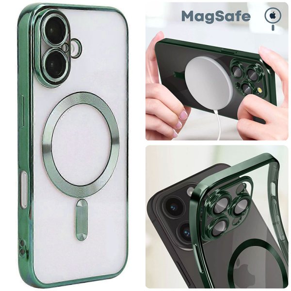 CUSTODIA per APPLE IPHONE 16 PLUS (6.7") TPU A 360° (COMPRESE FOTOCAMERE) DETTAGLI VERDI CROMATI - COMPATIBILE RICARICA MAGSAFE CUSTODIA per APPLE IPHONE 16 PLUS (6.7") TPU A 360° (COMPRESE FOTOCAMERE) DETTAGLI VERDI CROMATI - COMPATIBILE RICARICA MAGSAFE