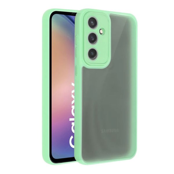 CUSTODIA per SAMSUNG GALAXY A54 5G - RIGIDA TRASPARENTE CON CORNICE IN TPU, PROTEZIONE FOTOCAMERE E DETTAGLI CROMATI VERDI CUSTODIA per SAMSUNG GALAXY A54 5G - RIGIDA TRASPARENTE CON CORNICE IN TPU, PROTEZIONE FOTOCAMERE E DETTAGLI CROMATI VERDI