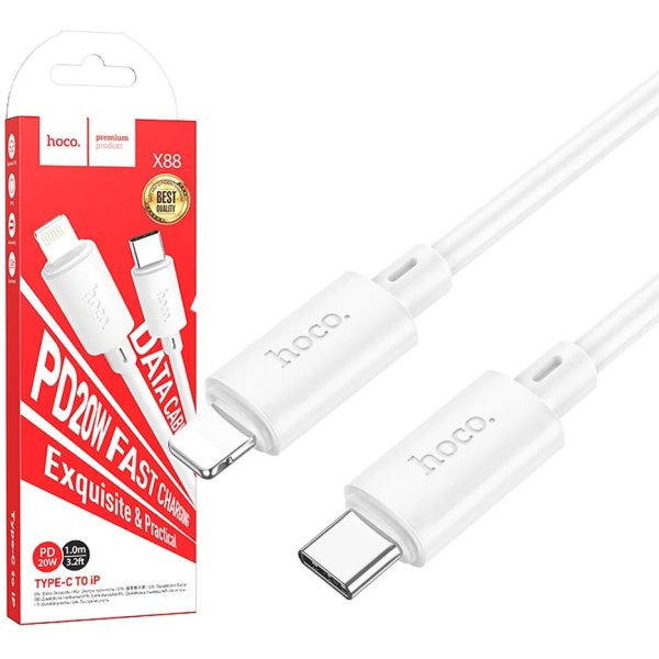 CAVO LIGHTNING / TYPE-C PD 20W (NO MFI) - LUNGHEZZA 1 MT COLORE BIANCO HOCO X88 GRATIFIED CAVO LIGHTNING / TYPE-C PD 20W (NO MFI) - LUNGHEZZA 1 MT COLORE BIANCO HOCO X88 GRATIFIED