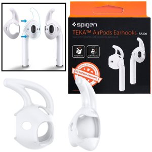 PROTEZIONI AURICOLARI IN GEL TPU SILICONE PER APPLE AIRPODS CON SUPPORTO PER ORECCHIO COLORE BIANCO RA200 SPIGEN BLISTER