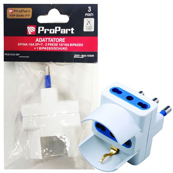ADATTATORE con 2 PRESE 10/16A BIPASSO 2P+T, 1 PRESA BIPASSO/SHUKO 10/16A 2P+T E 1 SPINA 16A 2P+T COLORE BIANCO ADATTATORE con 2 PRESE 10/16A BIPASSO 2P+T, 1 PRESA BIPASSO/SHUKO 10/16A 2P+T E 1 SPINA 16A 2P+T COLORE BIANCO