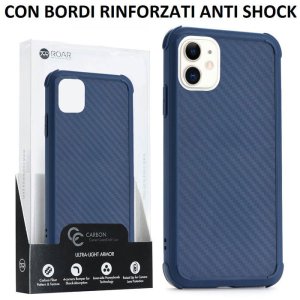 CUSTODIA per APPLE IPHONE 11 (6.1") IN GEL TPU SILICONE COLORE BLU EFFETTO CARBONIO CON BORDI RINFORZATI ANTI SHOCK ROAR BLISTER
