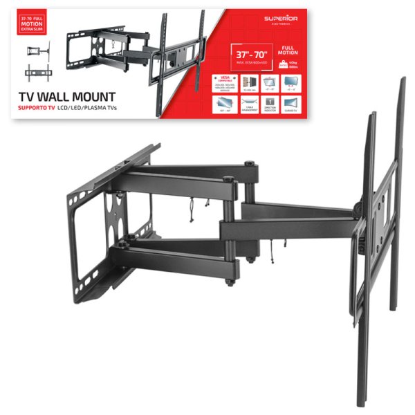 SUPPORTO MULTIDIREZIONALE DA PARETE PER TV DA 37" A 70" CON 3 SNODI (MAX 40KG) ESTENSIONE MASSIMA 46,4cm SUPSTV011 SUPPORTO MULTIDIREZIONALE DA PARETE PER TV DA 37" A 70" CON 3 SNODI (MAX 40KG) ESTENSIONE MASSIMA 46,4cm SUPSTV011