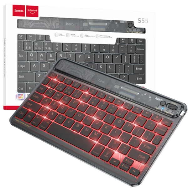 TASTIERA BLUETOOTH 5.0 COMPATTA CON SCOCCA TRASLUCIDA E RETROILLUMINAZIONE 7 EFFETTI DI LUCE (LAYOUT INGLESE) NERO S55 HOCO TASTIERA BLUETOOTH 5.0 COMPATTA CON SCOCCA TRASLUCIDA E RETROILLUMINAZIONE 7 EFFETTI DI LUCE (LAYOUT INGLESE) NERO S55 HOCO