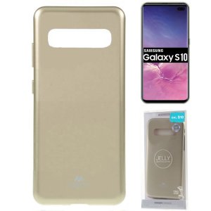 CUSTODIA per SAMSUNG GALAXY S10 (SM-G973) IN GEL TPU SILICONE COLORE ORO LUCIDO CON GLITTER ALTA QUALITA' MERCURY BLISTER