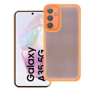 CUSTODIA per SAMSUNG GALAXY A35 - RIGIDA CON CORNICE IN TPU, PROTEZIONE FOTOCAMERE E DETTAGLI CROMATI COLORE ARANCIONE
