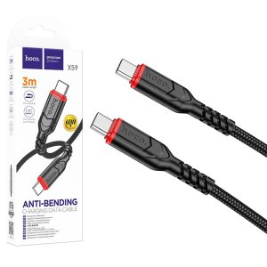 CAVO TYPE-C / TYPE-C CON SUPPORTO QUICK CHARGING 60W (MAX 3A) LUNGHEZZA 3 MT IN TESSUTO COLORE NERO X59 HOCO
