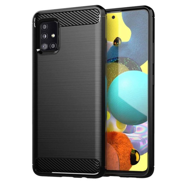 CUSTODIA per SAMSUNG GALAXY A51 5G (SM-A516F) - IN GEL TPU SILICONE EFFETTO METALLICO CON INSERTI IN FANTASIA CARBONIO NERO CUSTODIA per SAMSUNG GALAXY A51 5G (SM-A516F) - IN GEL TPU SILICONE EFFETTO METALLICO CON INSERTI IN FANTASIA CARBONIO NERO