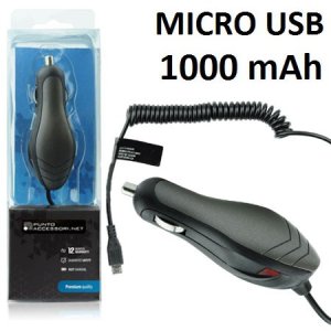 CARICATORE AUTO 1000mAh CON CONNETTORE MICRO USB - CAVO A SPIRALE COLORE NERO BLISTER (CA00.HD2)