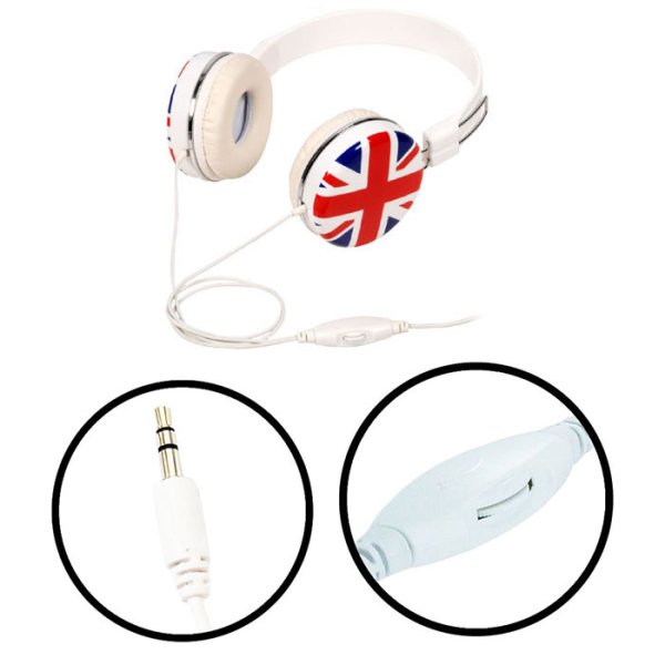 CUFFIA DJ A FASCIA CON JACK 3,5 mm E ROTELLA CONTROLLO VOLUME SUL CAVO - LUNGHEZZA FILO 1.8 MT BIANCO CON BANDIERA UK BULK CUFFIA DJ A FASCIA CON JACK 3,5 mm E ROTELLA CONTROLLO VOLUME SUL CAVO - LUNGHEZZA FILO 1.8 MT BIANCO CON BANDIERA UK BULK