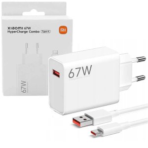 CARICATORE DA RETE 67W HYPER CHARGE ORIGINALE XIAOMI CON 1 PORTA USB + CAVO USB/TYPE-C COLORE BIANCO BHR9465EU
