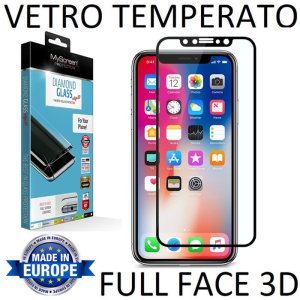 PELLICOLA per APPLE IPHONE X, IPHONE XS (5.8") IN VETRO TEMPERATO FULL FACE 3D 9H 0,33mm CON CORNICE COLORE NERO MYSCREEN