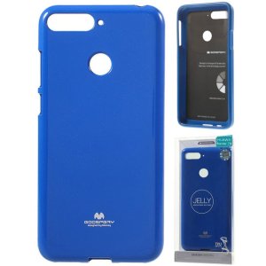CUSTODIA per HUAWEI HONOR 7A, Y6 PRIME 2018 IN GEL TPU SILICONE COLORE BLU LUCIDO CON GLITTER ALTA QUALITA' MERCURY BLISTER