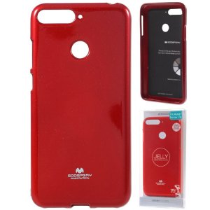 CUSTODIA per HUAWEI HONOR 7A, Y6 PRIME 2018 IN GEL TPU SILICONE COLORE ROSSO LUCIDO CON GLITTER ALTA QUALITA' MERCURY BLISTER