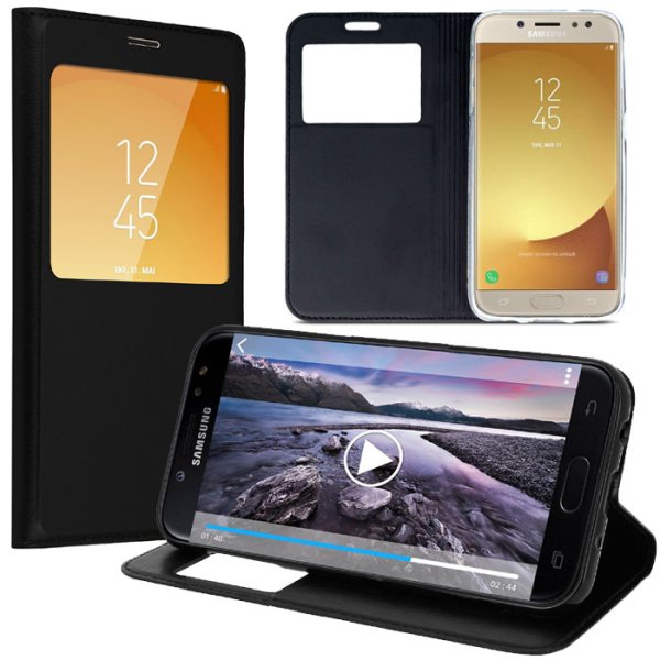 CUSTODIA per SAMSUNG GALAXY J7 (2017) - FLIP ORIZZONTALE CON CHIUSURA MAGNETICA INVISIBILE, INTERNO IN TPU E FINESTRA ID NERO