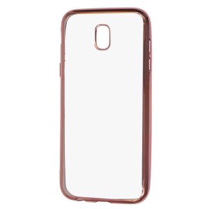 CUSTODIA per SAMSUNG SM-J730 GALAXY J7 (2017) IN GEL TPU SILICONE TRASPARENTE CON CORNICE COLORE ROSA ORO