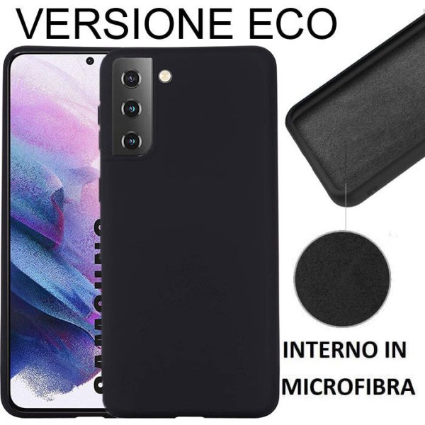 CUSTODIA per SAMSUNG GALAXY S21 5G (G991B) SILICONE EFFETTO SOFT TOUCH - INTERNO IN MICROFIBRA NERO VERSIONE ECONOMICA