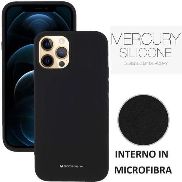 CUSTODIA per APPLE IPHONE 12 PRO MAX (6.7") IN SILICONE COLORE NERO CON INTERNO IN MICROFIBRA ALTA QUALITA' MERCURY BLISTER CUSTODIA per APPLE IPHONE 12 PRO MAX (6.7") IN SILICONE COLORE NERO CON INTERNO IN MICROFIBRA ALTA QUALITA' MERCURY BLISTER