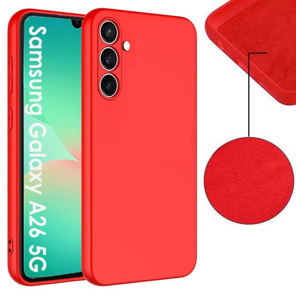 CUSTODIA per SAMSUNG GALAXY A26 (5G) IN SILICONE COLORE ROSSO CON EFFETTO SOFT TOUCH E INTERNO IN MICROFIBRA