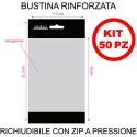 BUSTINA IN PLASTICA RINFORZATA CON ZIP A PRESSIONE - DIMENSIONI 21,5 X 11,5 CM - TRASPARENTE CON BANDE NERE KIT 50 PEZZI BUSTINA IN PLASTICA RINFORZATA CON ZIP A PRESSIONE - DIMENSIONI 21,5 X 11,5 CM - TRASPARENTE CON BANDE NERE KIT 50 PEZZI