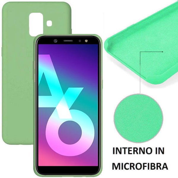 CUSTODIA per SAMSUNG GALAXY A6 2018 (SM-A600) IN SILICONE CON EFFETTO SOFT TOUCH ED INTERNO IN MICROFIBRA COLORE VERDE ACQUA