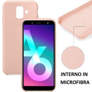 CUSTODIA per SAMSUNG GALAXY A6 2018 (SM-A600) IN SILICONE CON EFFETTO SOFT TOUCH ED INTERNO IN MICROFIBRA COLORE ROSA
