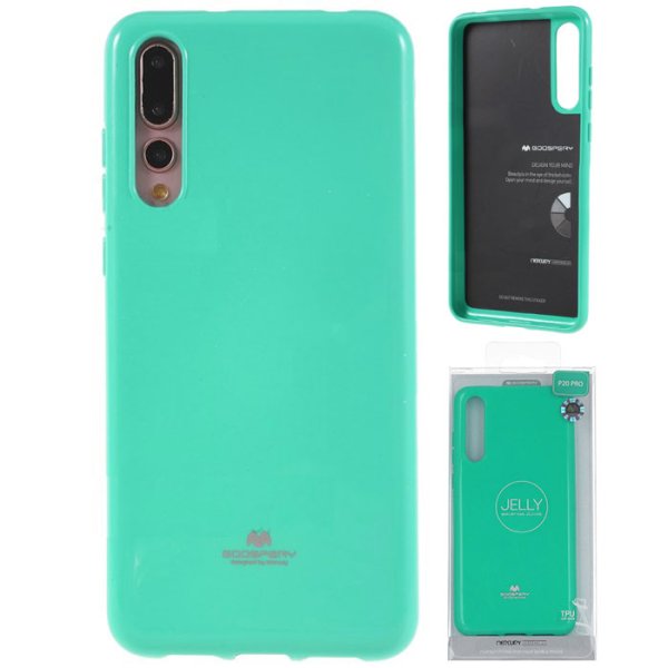 CUSTODIA per HUAWEI P20 PRO IN GEL TPU SILICONE COLORE VERDE ACQUA LUCIDO CON GLITTER ALTA QUALITA' MERCURY BLISTER