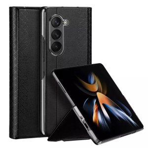CUSTODIA per SAMSUNG GALAXY Z FOLD5 (F946) IN PELLE ECOLOGICA NERO CON INTERNO E CORNICE RIGIDA TRASPARENTE DUX DUCIS BRIL