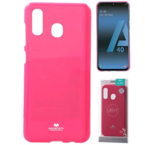 CUSTODIA per SAMSUNG GALAXY A40 (SM-A405) IN GEL TPU SILICONE COLORE FUCSIA LUCIDO CON GLITTER ALTA QUALITA' MERCURY BLISTER