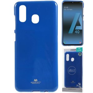 CUSTODIA per SAMSUNG GALAXY A40 (SM-A405) IN GEL TPU SILICONE COLORE BLU LUCIDO CON GLITTER ALTA QUALITA' MERCURY BLISTER