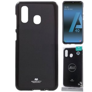 CUSTODIA per SAMSUNG GALAXY A40 (SM-A405) IN GEL TPU SILICONE COLORE NERO LUCIDO CON GLITTER ALTA QUALITA' MERCURY BLISTER